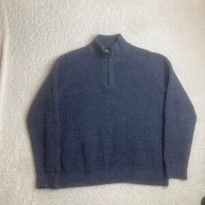 Vintage L.L. Bean men's‎ blue organic cotton quarter zip heavy sweater preppy L